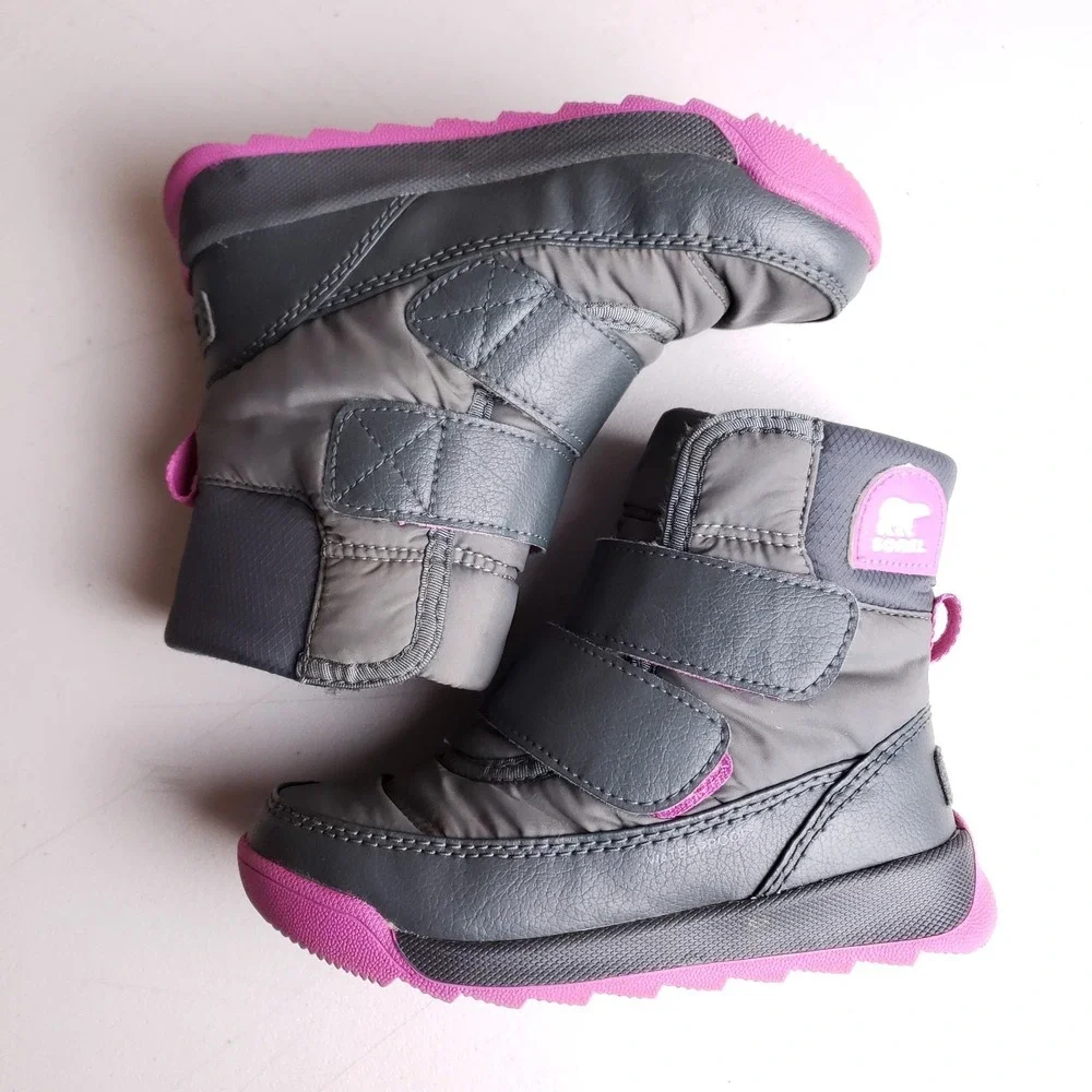 Sorel Kids Size 10 Waterproof Snow Boots Gray Pink Insulated Winter Gorpcore